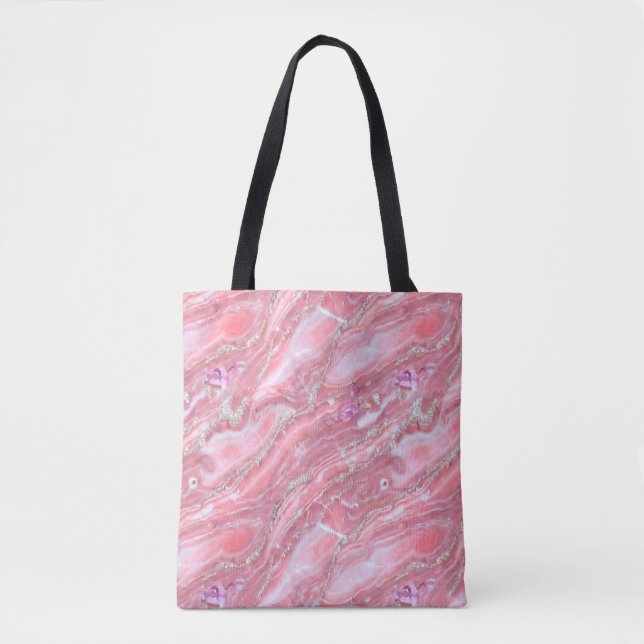 Tote Bag Faux Marbre Rose Texture Avec Parties scintillant  (Devant)
