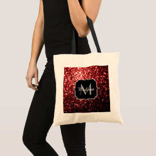 Tote Bag Faux paillettes rouge foncé éclats de glamour mono
