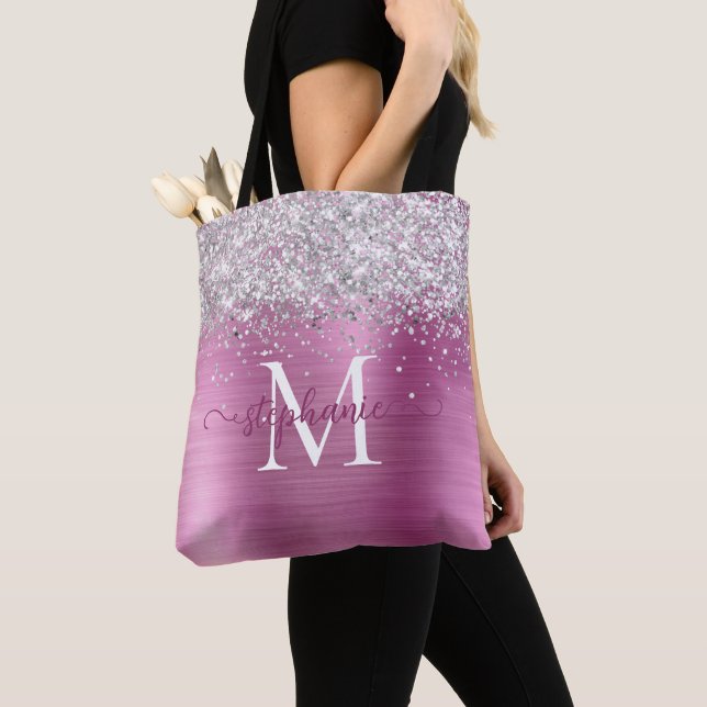 Tote Bag Faux-Parties scintillant argent Glam rose Personna (De près)