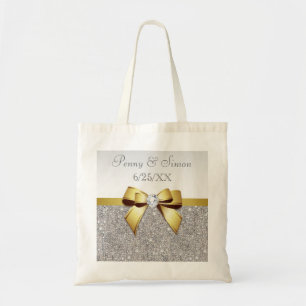 Tote Bag Faux Silver Sequins Gold Bow Wedding Favoriser