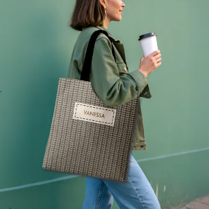 Tote Bag Faux Tricot Sweater Nom Personnalisé & Citation