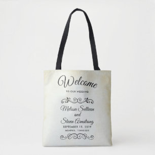 Tote Bag Faux Vintage Parchment Mariage Bienvenue