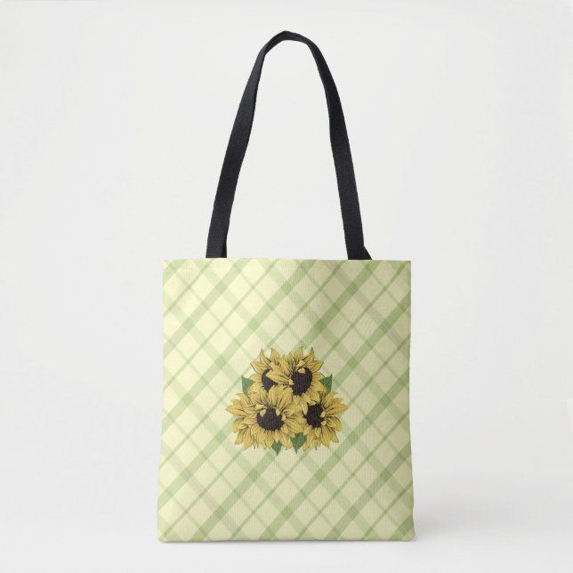 Tote Bag Faux Watercolor Tissu Tournesols Fourre-tout (Devant)