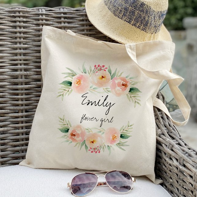 Tote Bag faveur de demoiselle d'honneur en fleurs roses et  (Créateur téléchargé)