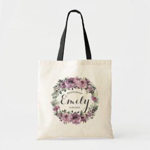 Tote Bag Faveur de demoiselle d'honneur florale Mauve Pourp