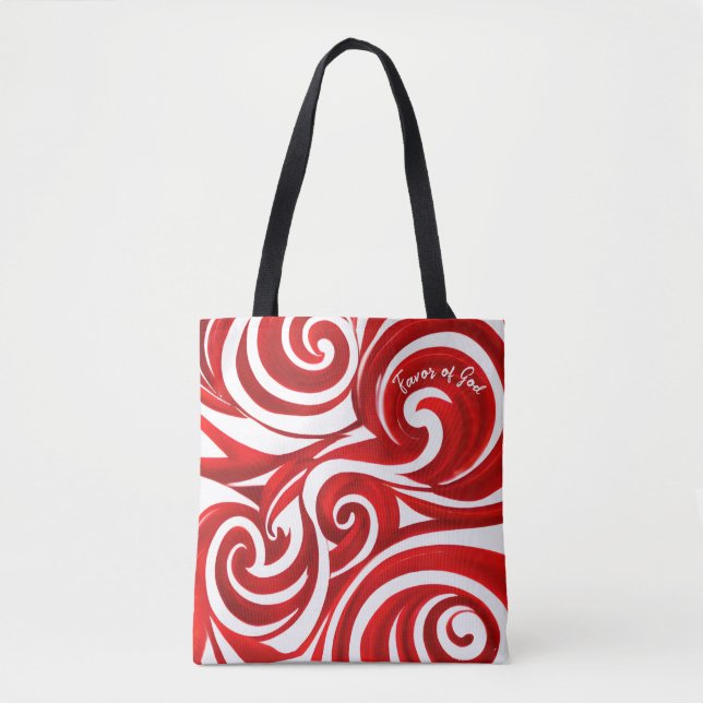 Tote Bag Faveur de Dieu Red & White Swirl Fourre-tout (Devant)