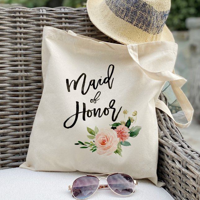 Tote Bag Faveur de mariage demoiselle d'honneur floral rose (Créateur téléchargé)