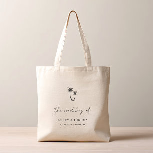 Tote Bag Faveur de mariage tropical palmier dessiné à la ma