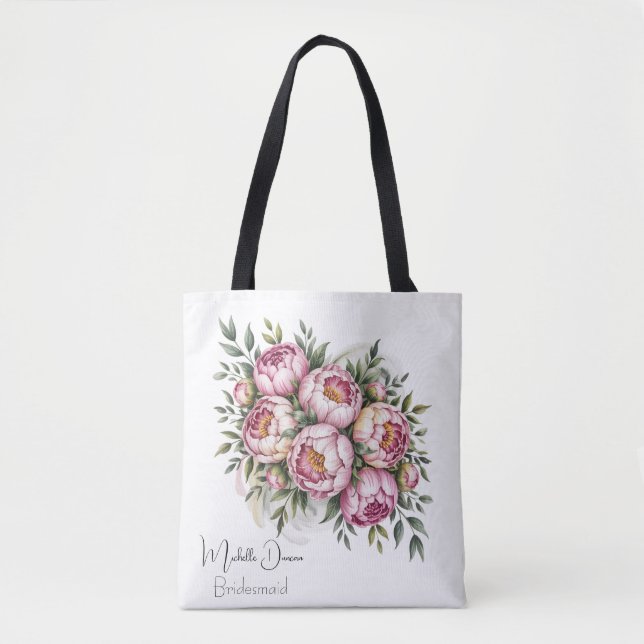 Tote Bag Faveur Élégante de Pivoine Fleurie pour Demoiselle (Devant)