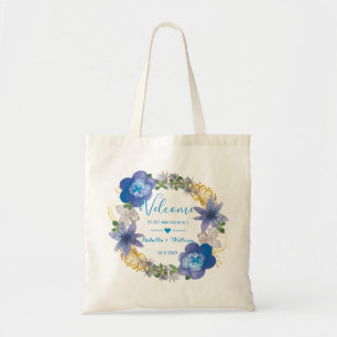 Tote Bag Faveur florale de mariage d'hortensias bleus d'or