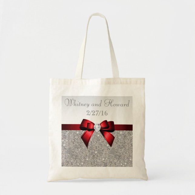 Tote Bag Faveur rouge de mariage d'arc de paillettes (Devant)