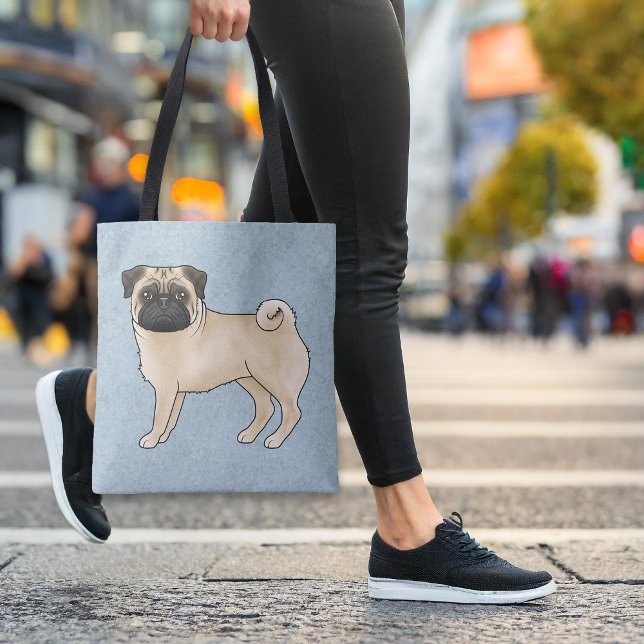 Tote Bag Fawn Couleur mignonne Carlin Mops Cartoon Chien ra (Please note: This image is a digital mockup. The product may not be in scale.)