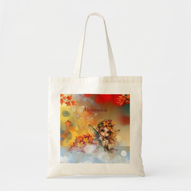 Tote Bag Fée d'automne mignonne avec Feuilles tombés (Devant)