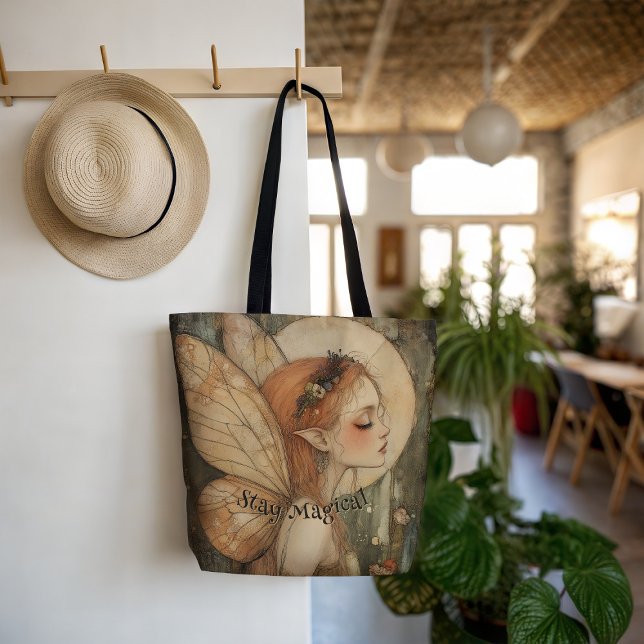 Tote Bag Fée de forêt de Whimsical avec Stay Magical Citati (Créateur téléchargé)
