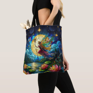 Tote Bag Fée de vol au clair de lune en verre coloré