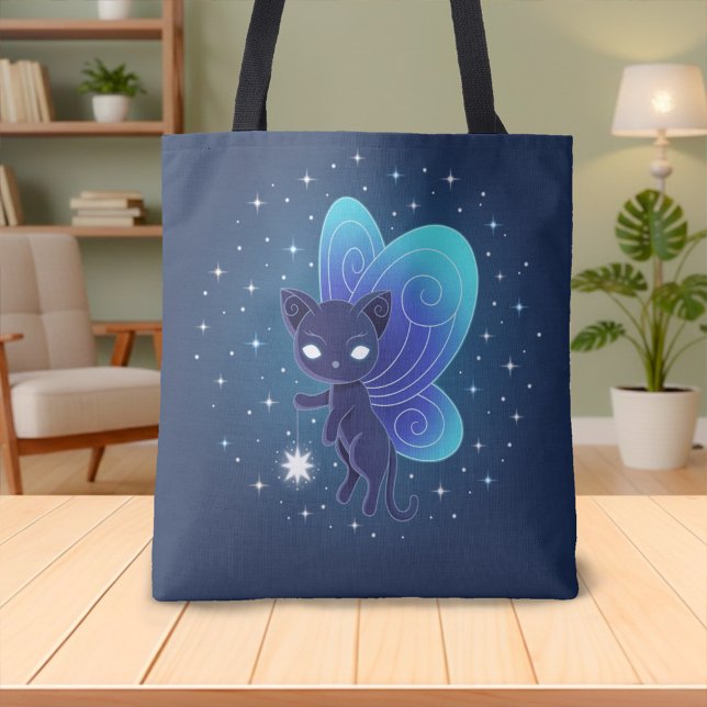 Tote Bag Fée Étoilée Nocturne Chat Pixie (Créateur téléchargé)