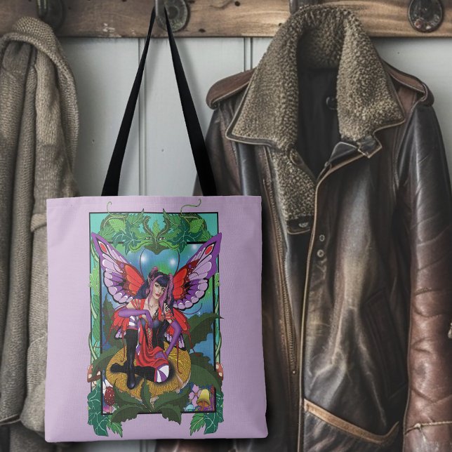 Tote Bag Fée violet rouge champignons gothique (Créateur téléchargé)