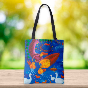 Tote Bag Feeding The Ducks Contemporary Painting