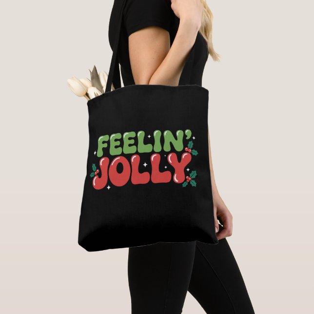 Tote Bag Feelin' Jolly Noël Noël Noël Noël Noël Fêtes Rétro (De près)