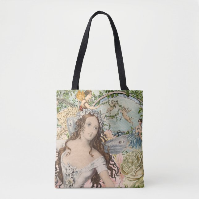 Tote Bag Fées vintages et fleurs d'éphémères (Devant)