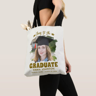 Tote Bag Félicitations au diplômé Photo personnalisée Nom F