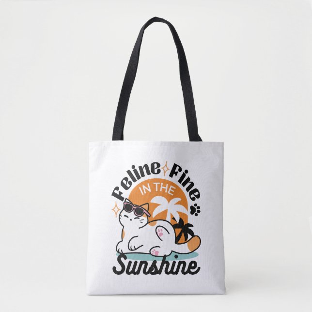 Tote Bag Feline fin au soleil - Chat Tropical relaxé (Devant)