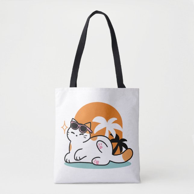Tote Bag Feline fin au soleil - Chat Tropical relaxé (Devant)