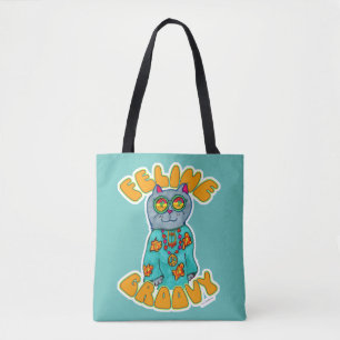 Tote Bag Feline Super Hippie Cat Marker Art Design
