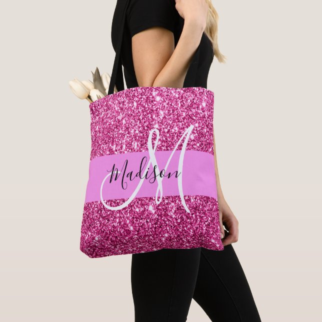 Tote Bag Féminin et glamour rose paillettes scintillantes m (De près)