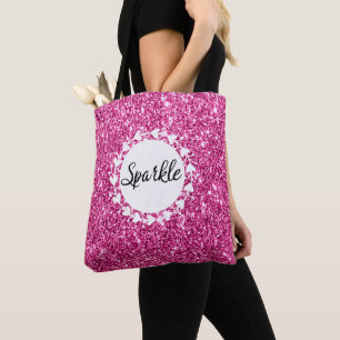 Tote Bag Féminin & Glam Rose Pailleté Étincelle Cœurs Blanc
