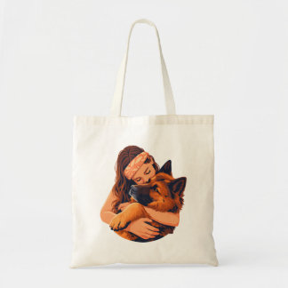 Tote Bag Femme aimante étreignant un chien Berger allemand