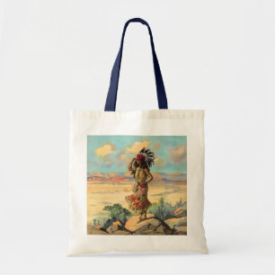 Tote Bag Femme amérindienne vintage avec coiffe artistique