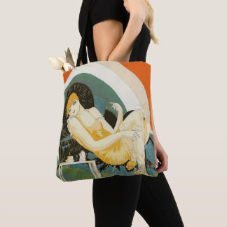 Tote Bag Femme Art Déco vintage allongée sur un canapé, Cho