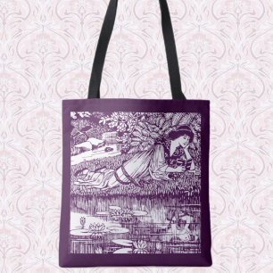 Tote Bag Femme Art Nouveau lisant au bord d'un étang Vint