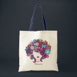 Tote Bag Femme Aux Cheveux Fleurs Plutôt Personnalisée<br><div class="desc">Joli et mignon sac fourre-tout personnalisé avec le graphique d'une femme avec des fleurs pour les cheveux.</div>