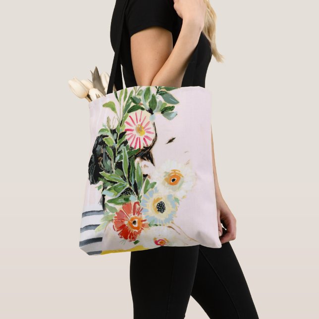Tote Bag Femme aux fleurs (De près)