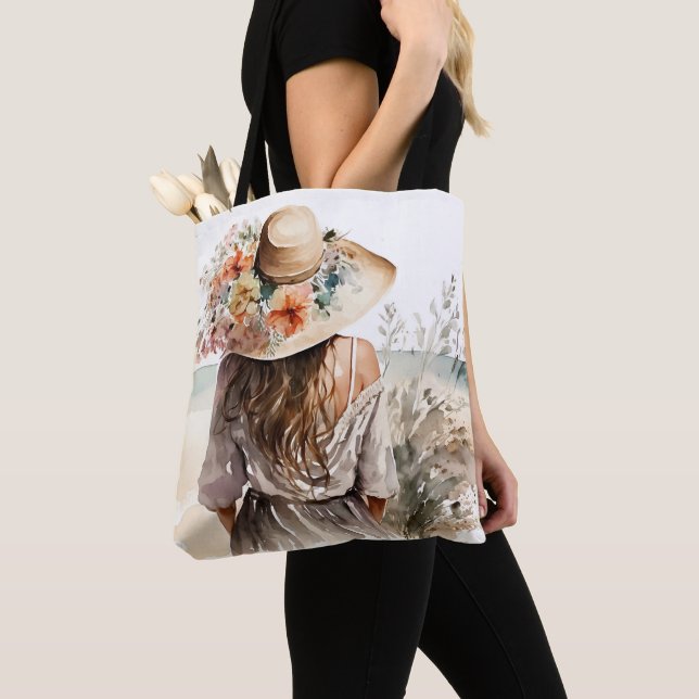 Tote Bag Femme Avec Casquette De Plage (De près)