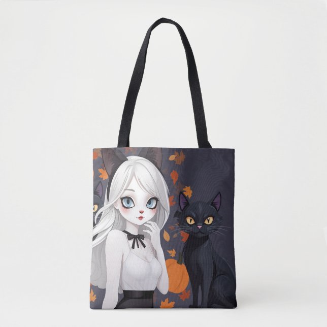 Tote Bag Femme d'Anime avec chat noir. (Devant)