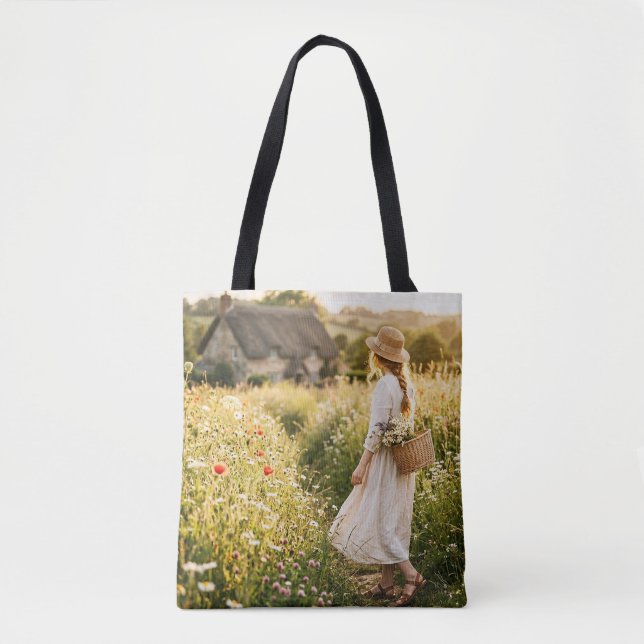 Tote Bag Femme dans un champ de blé (Devant)