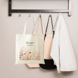 Tote Bag femme de chambre beige fleur sauvage rose<br><div class="desc">Arrière - plan transparente,  décorée de fleurs sauvages roses et beiges. Personnalisez et ajoutez le nom de votre bridemaide. Retour : aucune conception</div>