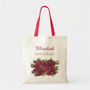 Tote Bag Femme de mariée au Bouquet rouge floral portant le