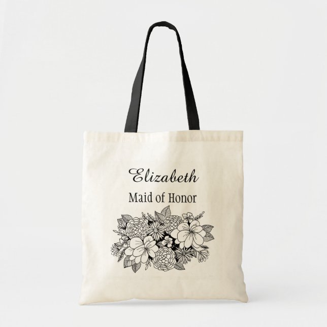 Tote Bag Femme de mariée noire de couleur blanche portant l (Devant)