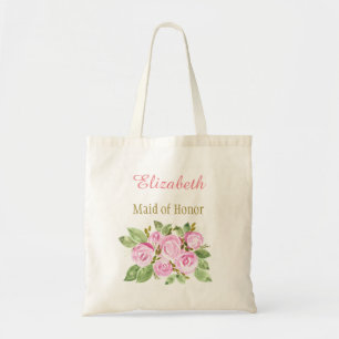 Tote Bag Femme de mariée rose florale avec nom