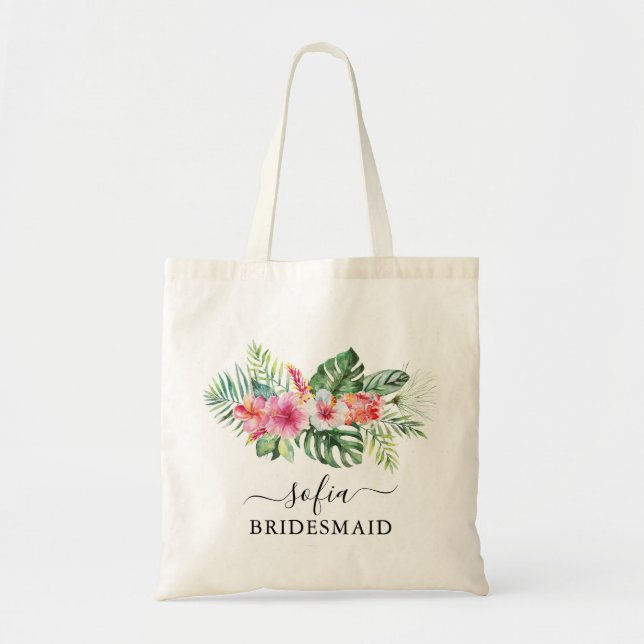 Tote Bag Femme d'honneur florale tropicale (Devant)