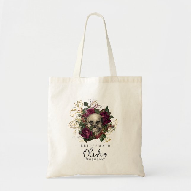 Tote Bag Femme d'honneur Fourre-tout Gothique Crâne Bourgog (Devant)