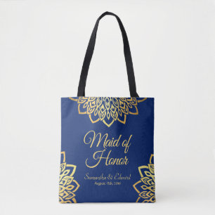 Tote Bag Femme d'honneur Marine Bleue Or Élégant mariage