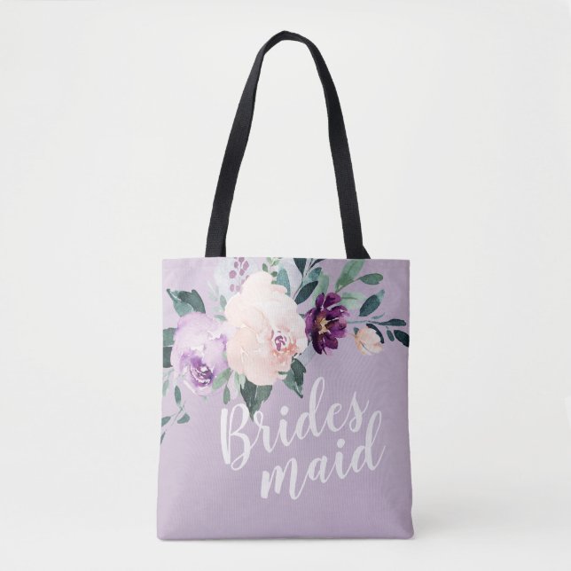 Tote Bag Femme d'honneur romantique à fleurs violettes (Devant)