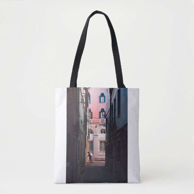 TOTE BAG FEMME EN CHEMISE BLANCHE ET PANNES NOIRES MARCHANT (Devant)