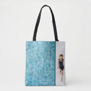 Tote Bag Femme en noir bikini fond et blanc soleil casquett