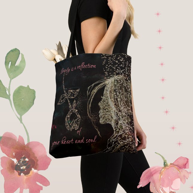 Tote Bag femme et rose (woman and rose tote bag)